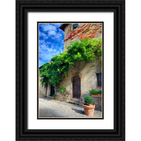 Italy-Tuscany Courtyard of an agriturismo near the hill town of Montalcino Black Ornate Wood Framed Art Print with Double Matting by Eggers, Julie