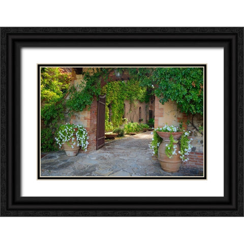 Italy-Tuscany Courtyard of an agriturismo near the hill town of Montalcino Black Ornate Wood Framed Art Print with Double Matting by Eggers, Julie