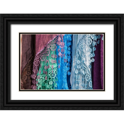 Italy-Venice Colorful Venetian scarfs Black Ornate Wood Framed Art Print with Double Matting by Eggers, Julie