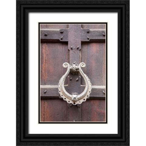 Italy-Venice Door knocker on an old door along the streets of Venice Black Ornate Wood Framed Art Print with Double Matting by Eggers, Julie