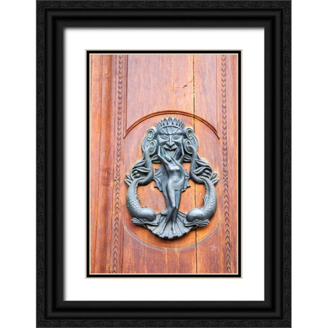 Italy-Tuscany-Pisa Large antique door knocker on beautiful wooden door Black Ornate Wood Framed Art Print with Double Matting by Eggers, Julie