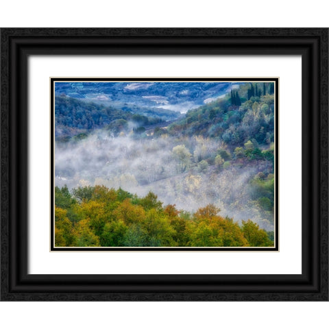 Italy-Tuscany Autumn morning with fog in the Tuscan valley Black Ornate Wood Framed Art Print with Double Matting by Eggers, Julie