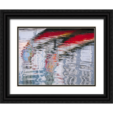 Portugal-Aveiro-Reflections of traditional and colorful salt boats-called Moliceiro-in the canals o Black Ornate Wood Framed Art Print with Double Matting by Eggers, Julie