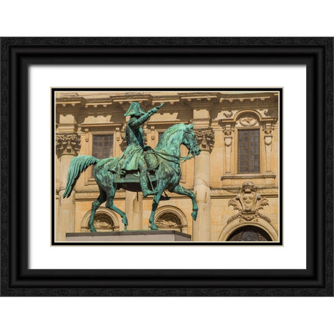 Sweden-Stockholm-Gamla Stan-Old Town-Royal Palace-statue of King Carl Johan XIV Black Ornate Wood Framed Art Print with Double Matting by Bibikow, Walter