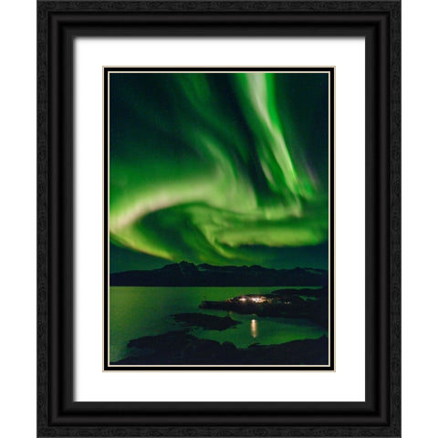 Northern Lights over settlement Kuummiit. Ammassalik area in East Greenland- Danish Territory Black Ornate Wood Framed Art Print with Double Matting by Zwick, Martin
