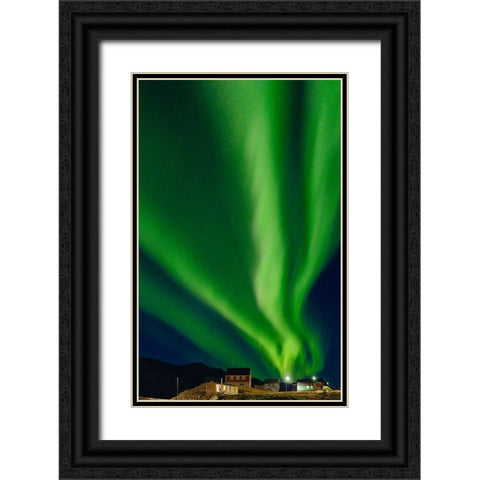 Northern Lights over settlement Kuummiit. Ammassalik area in East Greenland- Danish Territory Black Ornate Wood Framed Art Print with Double Matting by Zwick, Martin