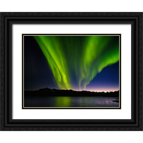 Northern lights over Angmagssalik Fjord-Greenland- Danish Territory Black Ornate Wood Framed Art Print with Double Matting by Zwick, Martin