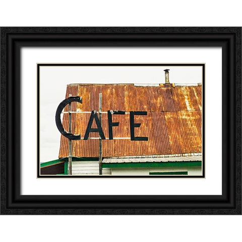 Hope- Alaska- Rustic roof and cafe sign Black Ornate Wood Framed Art Print with Double Matting by Muir, Janet