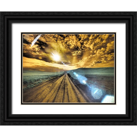 USA-Washington State-Palouse-Backcountry road through wheat field and clouds Black Ornate Wood Framed Art Print with Double Matting by Eggers, Terry