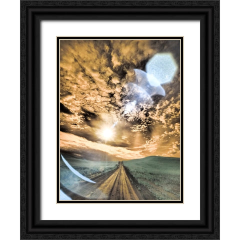 USA-Washington State-Palouse-Backcountry road through wheat field and clouds Black Ornate Wood Framed Art Print with Double Matting by Eggers, Terry