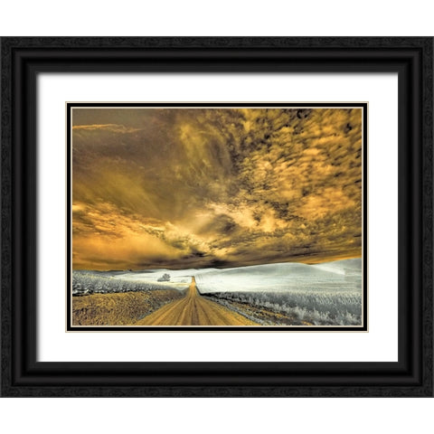 USA-Washington State-Palouse-Backcountry road through wheat field and clouds Black Ornate Wood Framed Art Print with Double Matting by Eggers, Terry