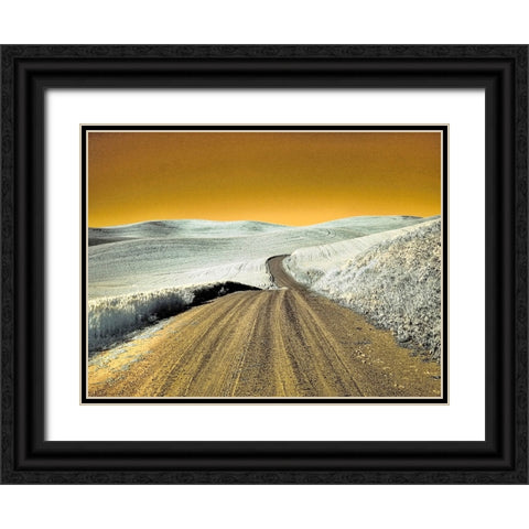 USA-Washington State-Palouse region-Country backroad through wheat fields Black Ornate Wood Framed Art Print with Double Matting by Eggers, Terry
