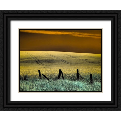 USA-Washington State-Palouse region-Fence and field of wheat Black Ornate Wood Framed Art Print with Double Matting by Eggers, Terry