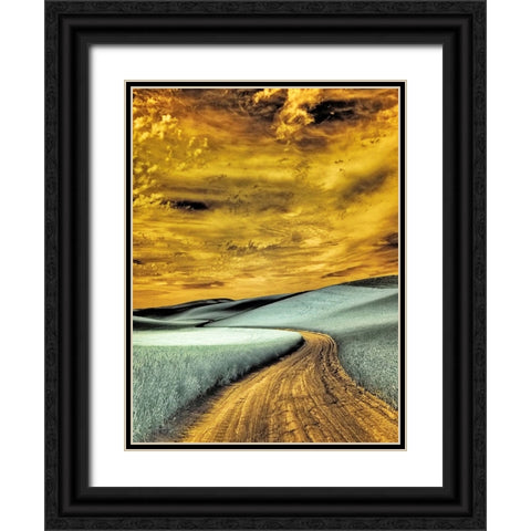 USA-Washington State-Palouse region-winding backcountry road through wheat fields Black Ornate Wood Framed Art Print with Double Matting by Eggers, Terry