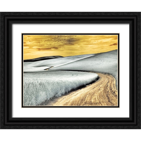 USA-Washington State-Palouse region-winding backcountry road through wheat fields Black Ornate Wood Framed Art Print with Double Matting by Eggers, Terry