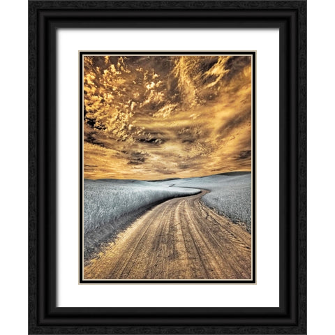 USA-Washington State-Palouse region-winding backcountry road through wheat fields Black Ornate Wood Framed Art Print with Double Matting by Eggers, Terry