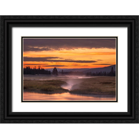 Madison River at sunrise-Yellowstone National Park-Wyoming Black Ornate Wood Framed Art Print with Double Matting by Jones, Adam