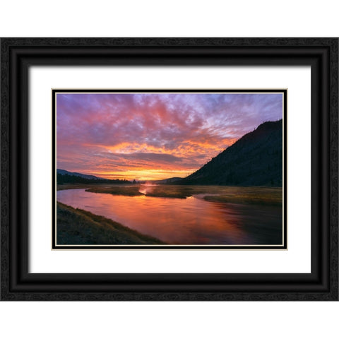 Madison River at sunrise-Yellowstone National Park-Wyoming Black Ornate Wood Framed Art Print with Double Matting by Jones, Adam