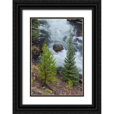 Flowing water in Firehole River-Yellowstone National Park-Wyoming Black Ornate Wood Framed Art Print with Double Matting by Jones, Adam