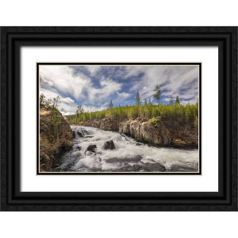 Cascading Firehole River and clouds-Yellowstone National Park-Wyoming Black Ornate Wood Framed Art Print with Double Matting by Jones, Adam
