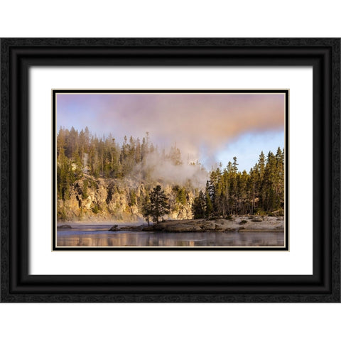 Morning mist on Yellowstone River-Yellowstone National Park-Wyoming Black Ornate Wood Framed Art Print with Double Matting by Jones, Adam