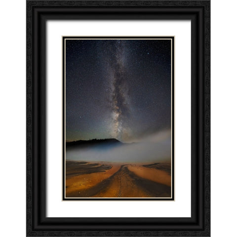 USA-Wyoming-Yellowstone National Park Milky Way above Grand Prismatic Spring Black Ornate Wood Framed Art Print with Double Matting by Jaynes Gallery
