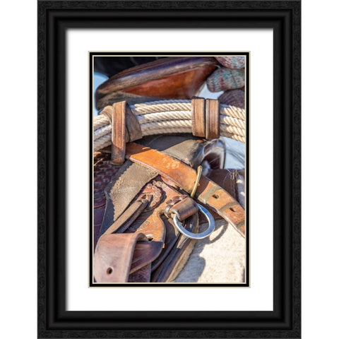 USA- Wyoming. Hideout Horse Ranch- saddle detail. Black Ornate Wood Framed Art Print with Double Matting by Looney, Hollice