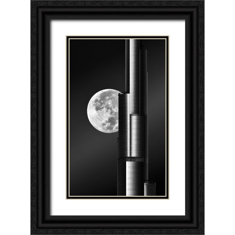 Super Moon Burjkhalifa Black Ornate Wood Framed Art Print with Double Matting by Anjum, Zohaib