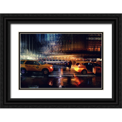 Taxi Black Ornate Wood Framed Art Print with Double Matting by Della Latta, Massimo