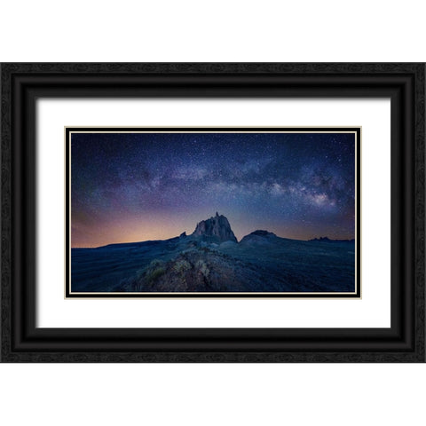 Ship Rock Under The Night Sky Black Ornate Wood Framed Art Print with Double Matting by Zheng, Michael