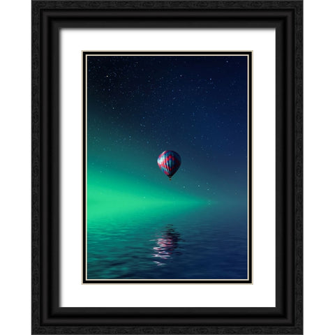 Balloon On Lake Batllava Black Ornate Wood Framed Art Print with Double Matting by Hamiti, Bess