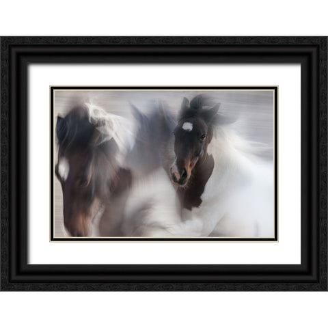Runaway Horse Black Ornate Wood Framed Art Print with Double Matting by Benezech, Martine