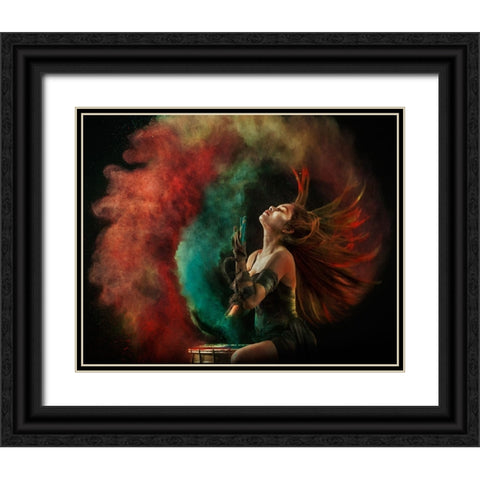 Fire Dance Black Ornate Wood Framed Art Print with Double Matting by Kisworo, Sebastian
