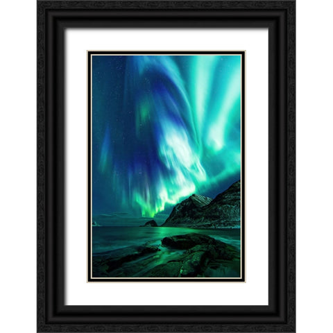 Haukland Beach Black Ornate Wood Framed Art Print with Double Matting by Fleckenstein, Martin