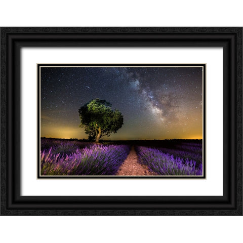 Night Landscape Of Brihuega,Spain. Black Ornate Wood Framed Art Print with Double Matting by Nunez, Adrian