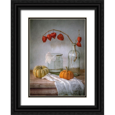 Still Life With Physalis And Pumpkin Black Ornate Wood Framed Art Print with Double Matting by Disher, Mandy