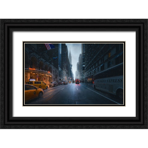 Good Morning Ny Black Ornate Wood Framed Art Print with Double Matting by De La, Javier