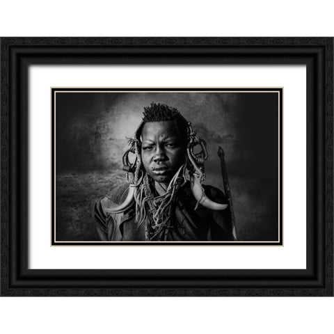 Omo Valley Girl Black Ornate Wood Framed Art Print with Double Matting by Yosifov, Svetlin