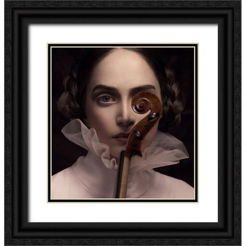 The Dark Violinist Black Ornate Wood Framed Art Print with Double Matting by Naderi, Peyman