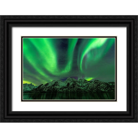 Lofoten Aurora Mountains Black Ornate Wood Framed Art Print with Double Matting by Alicke, Bjoern