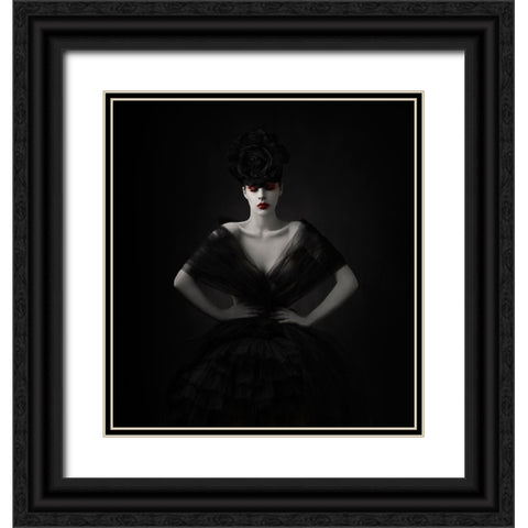 The Black Rose.... Black Ornate Wood Framed Art Print with Double Matting by Sanchez, Alfredo