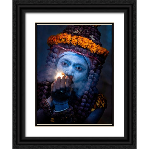 Sadhu Black Ornate Wood Framed Art Print with Double Matting by Oberai, Jassi