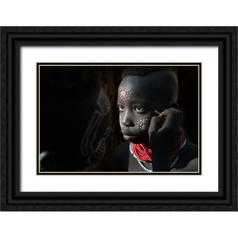 Ethiopian Karo Tribes Black Ornate Wood Framed Art Print with Double Matting by Intarob, Sarawut