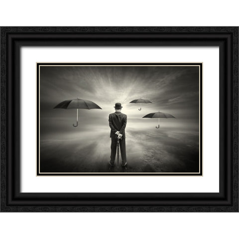 El Seapor De Los Paraguas Black Ornate Wood Framed Art Print with Double Matting by Antonio Trivino, Jose