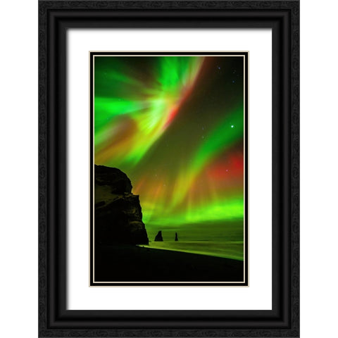 The Northern Lights Are Reflecting In The Ocean Black Ornate Wood Framed Art Print with Double Matting by Simon, Petr