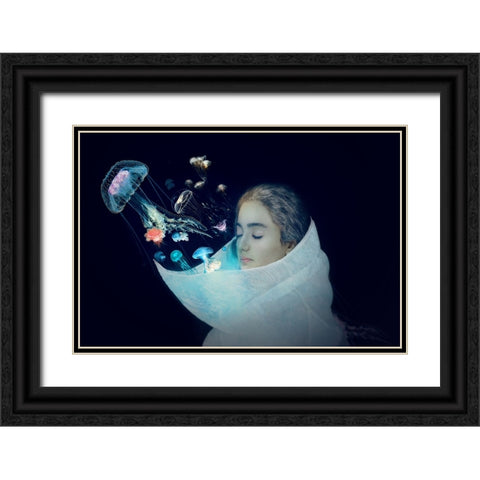 Jellyfish - The Queen Of The Sea Black Ornate Wood Framed Art Print with Double Matting by Bagheri, Parsa