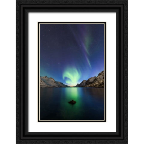 Light At The End Of The Fjord Black Ornate Wood Framed Art Print with Double Matting by Markkanen, Mika-Pekka