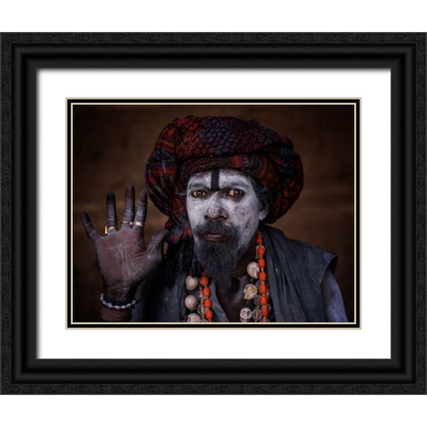 Aghori Baba Black Ornate Wood Framed Art Print with Double Matting by Kalla, Vivek