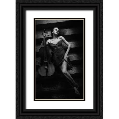 The Cellist Black Ornate Wood Framed Art Print with Double Matting by Kisworo, Sebastian