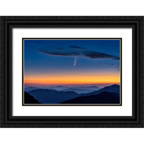Comet Neowise Black Ornate Wood Framed Art Print with Double Matting by Zhu, Hua